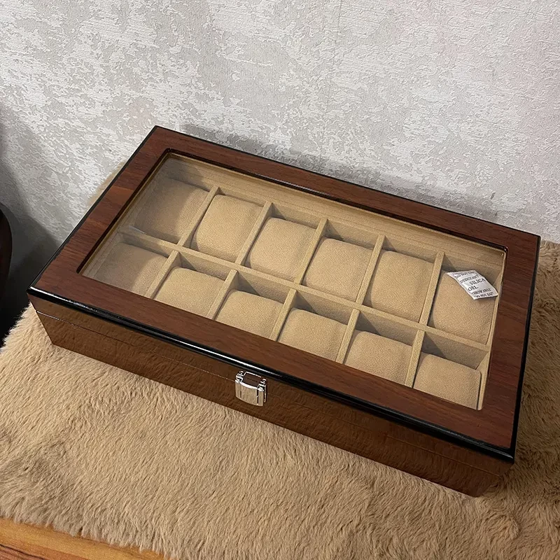 12 Slots Coffee Wooden Watch Organizer Boxes And Gift Case